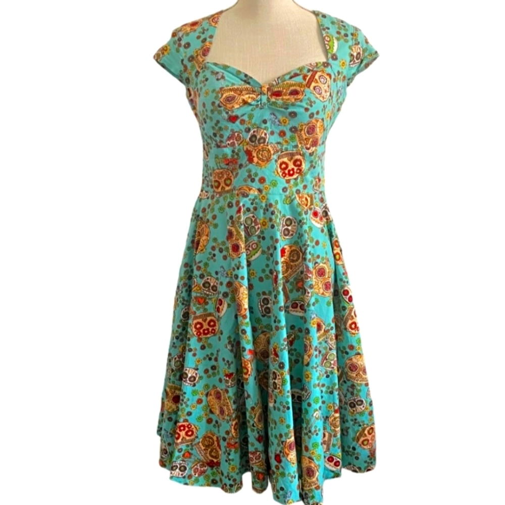 Hell Bunny Sasha Dress Blue Turquoise Green